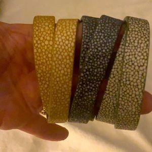 EUC Gigi NY Adjustable Genuine Leather Wrap (3) Bracelets- Stingray Text…